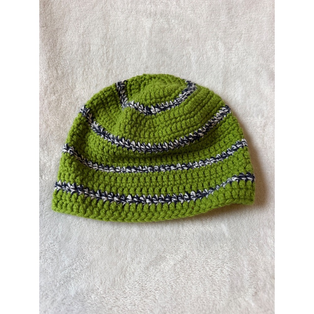 Unbranded Crochet Beanie Unisex OS Green Excellent Striped Knit Winter Hat